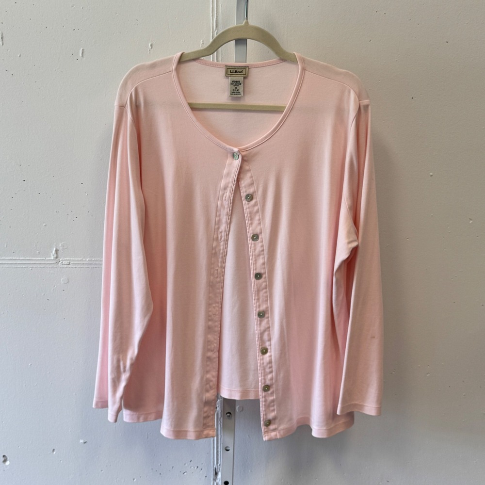 L.L. Bean 1X Pink Supima Cotton Button Front Cardigan‎ Sweater Top 0PL43